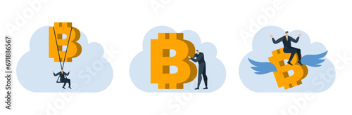 businessman with bitcoin digital money coin currency flat illustration