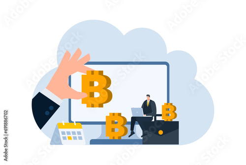 businessman with bitcoin digital money coin currency flat illustration