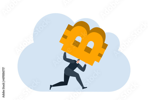 businessman with bitcoin digital money coin currency flat illustration