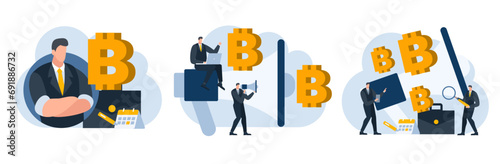 businessman with bitcoin digital money coin currency flat illustration