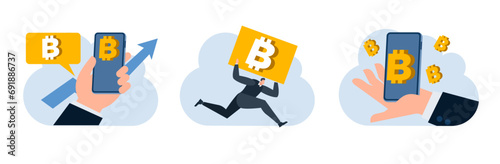 businessman with bitcoin digital money coin currency flat illustration