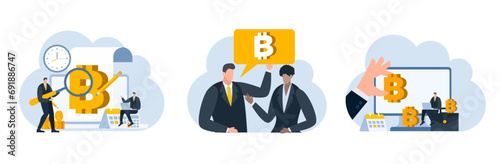 businessman with bitcoin digital money coin currency flat illustration