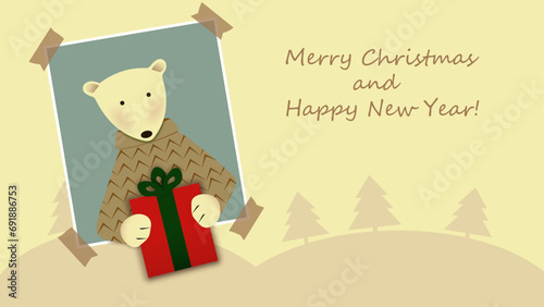 Merry Christmas and Happy New Year, cute cartoon vector illustration