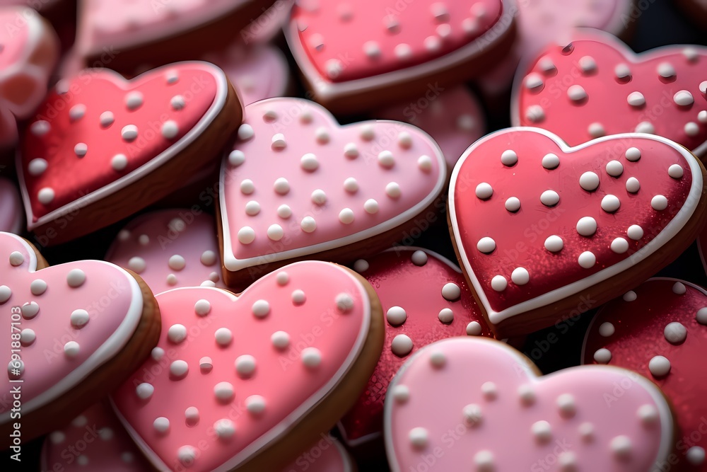 Beautiful Valentine's Day cookies with decorated hearts.
