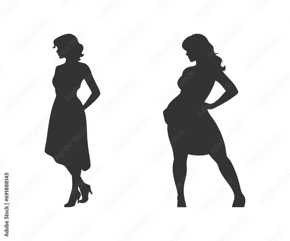 Silhouette of a woman in a dress. Vector illustration