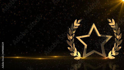 4K 3D Luxury Gold light sparkling particles explosion awards stage glitter sparkles for award event. Particle, luxury awards ceremony background, Oscar performance. fashion, Music, festival, club. photo