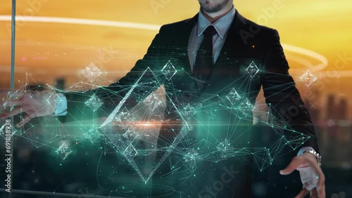 Businessman with data lakehouse hologram concept photo