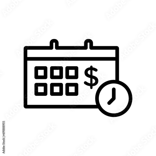 Payment due date Icon. auto renewal of subscription due date reminder calendar schedule to pay within payment due date time period symbol mark. salary wage payroll deadline vector logo