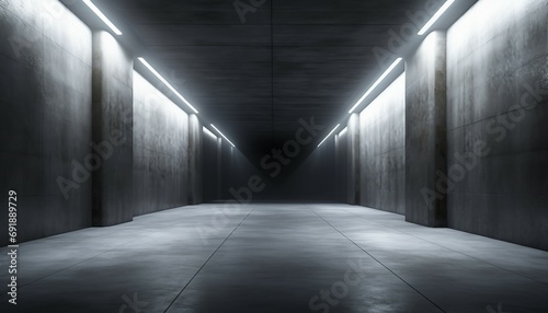 Elegant Big Hall Concrete Glossy Underground Showroom Garage Gallery Hallway Tunnel Corridor Studio, illustrations
