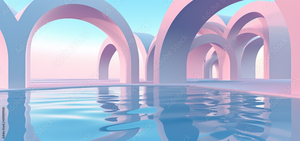 3d Render, Abstract Surreal pastel landscape background