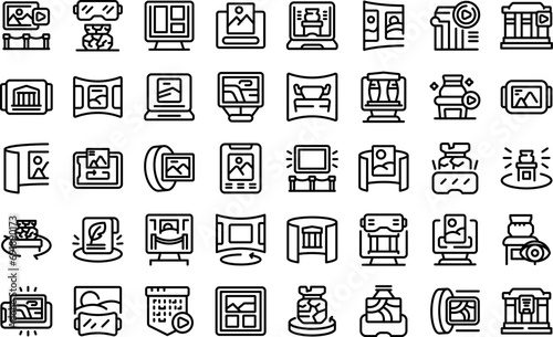 Virtual Museum icons set outline vector. Science technology. Family education art