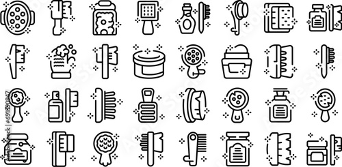 Body brush icons set outline vector. Massage body. Dry health beauty