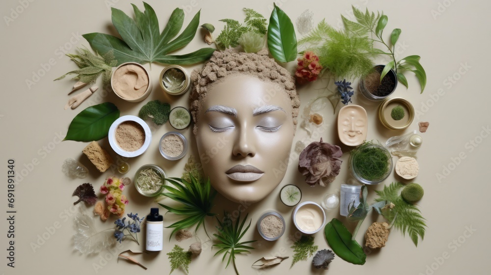 Beauty Ritual. Eco-cosmetics, signifying a clean and mindful beauty ritual. AI generate