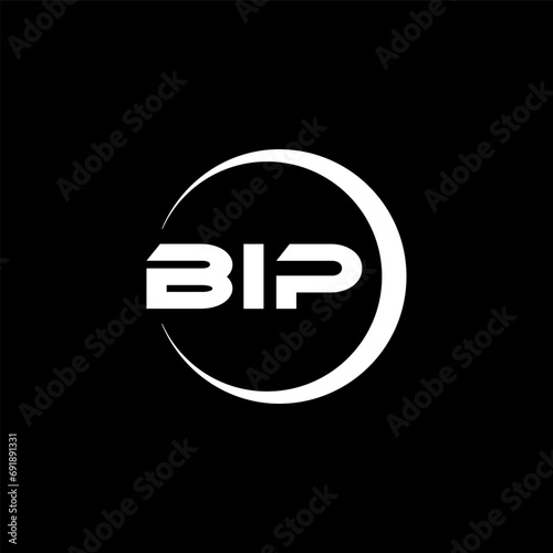 BIP letter logo design with black background in illustrator, cube logo, vector logo, modern alphabet font overlap style. calligraphy designs for logo, Poster, Invitation, etc.