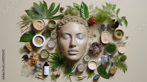 Beauty Ritual. Eco-cosmetics, signifying a clean and mindful beauty ritual. AI generate