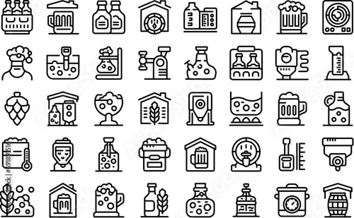 Home brewing icons set outline vector. Craft brewery drink. Alcohol funnel