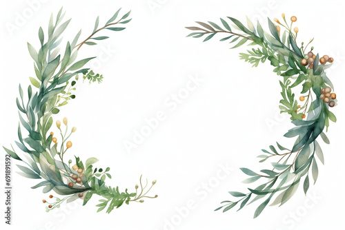 Handmade diy holly wreath clip art, in the style of delicate watercolor, angular composition, freehand painting, ethereal foliage, instax, shaped canvas © Levent