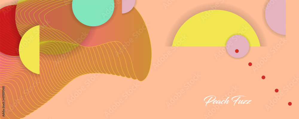 Abstract background on Peach Fuzz color futuristic elements banner geometric blue gradient. New trending color solutions 2024 Peach beige nude shades
