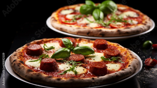 pizza with tomato and basil HD 8K wallpaper Stock Photographic Image 