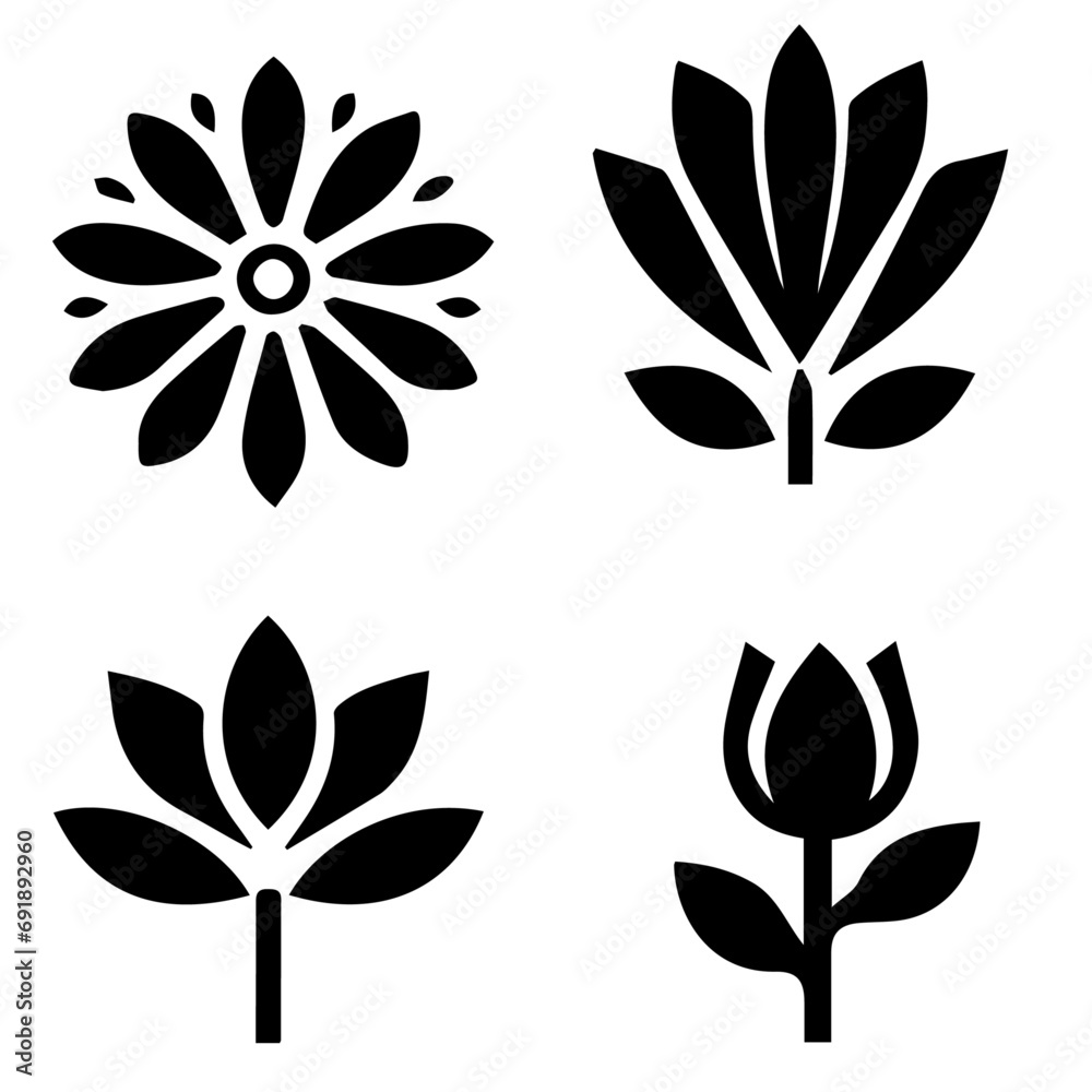 Fototapeta premium Flower Icon vector silhouette, black color flower flat illustration