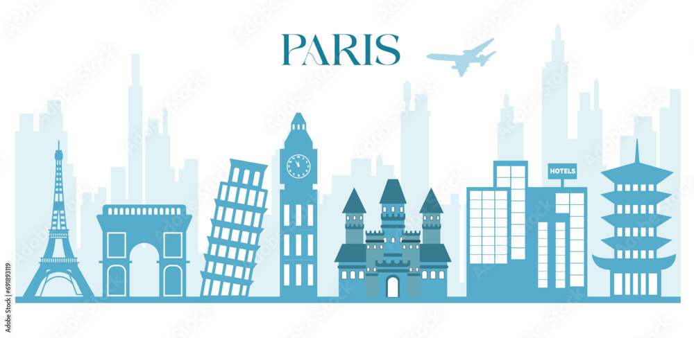 Vector illustration Paris Skyline panorama editable template 