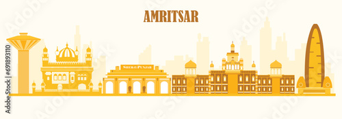 Vector illustration Amritsar Skyline panorama editable template 