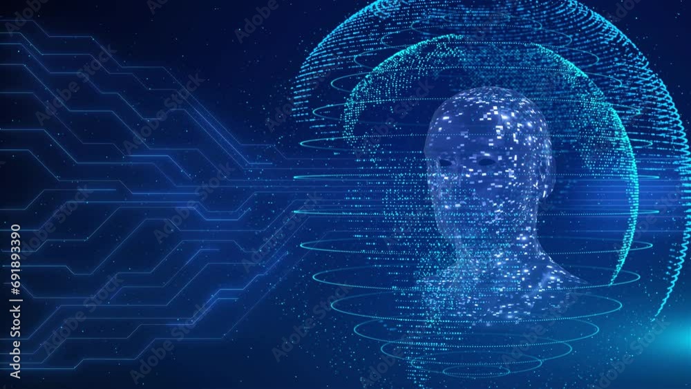 4K Future human Artificial intelligence brain animation. Futuristic human brain interface concept. Robotic system. programming AI Digital background. deep learning brain big data or cyber security