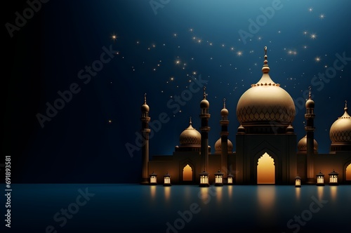 Ramadan background with mosque illustration at night. Islamic background. Generative AI 