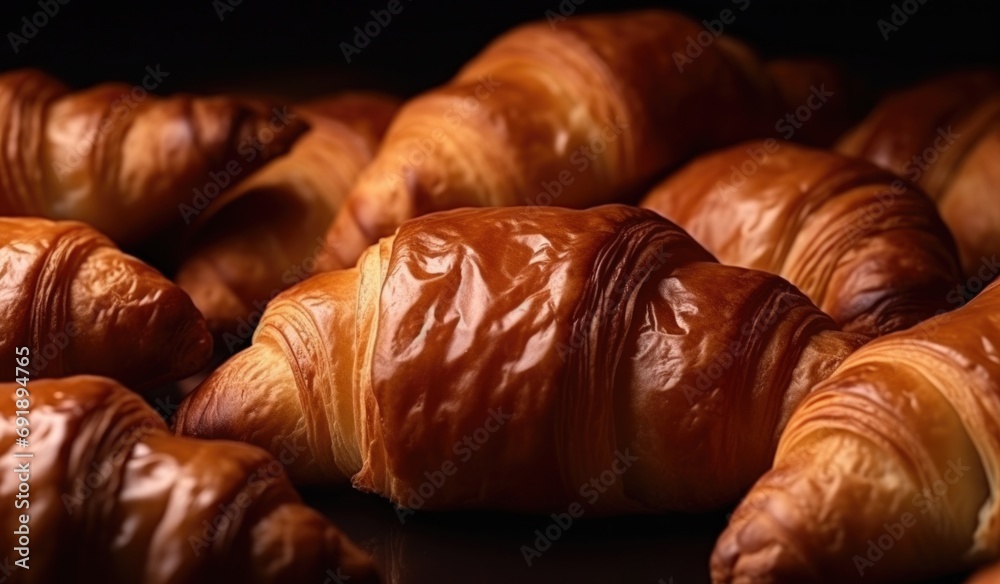 Fresh crispy croissants, on a dark background Fresh crispy croissants, on a dark background