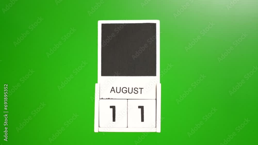 Calendar with the date August 11 on a green background. Illustration for an event of a certain date. Calendar with the date August 11 on a green background. Illustration for an event of a certain date.