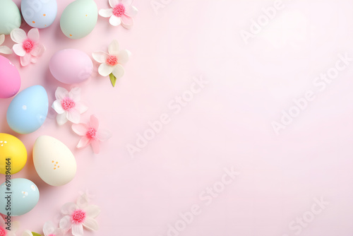 easter card, easter bunny with eggs, easter eggs and flowers, easter eggs in a basket, easter eggs and flowers on a white background, easter wall paper and background for social media