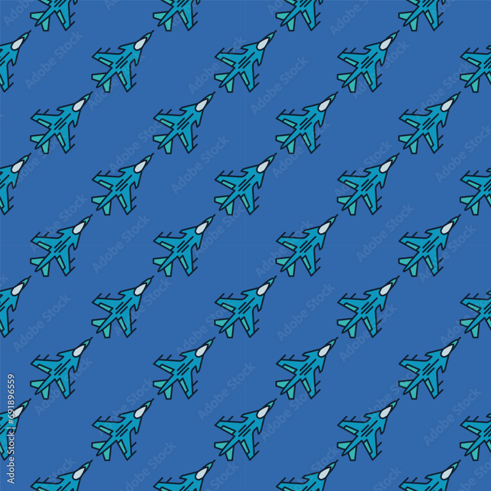Fighter Jet vector concept modern background. Military Fighter Aircraft blue seamless pattern