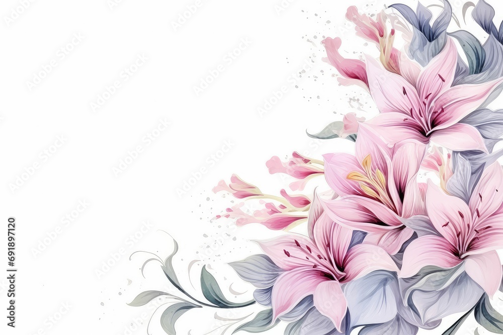 Beautiful lily flower wedding invitation. Frame of lilies. Watercolor illustration. Decorative item for Wallpaper, wrapping paper and backgrounds, postcards and wedding invitations Beautiful lily flower wedding invitation. Frame of lilies. Watercolor illustration. Decorative item for Wallpaper, wrapping paper and backgrounds, postcards and wedding invitations