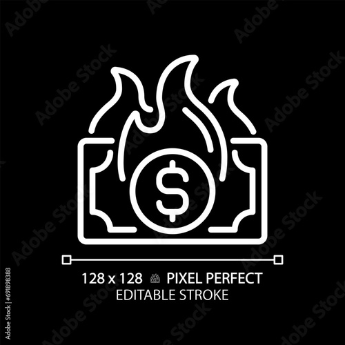 2D pixel perfect editable white inflation icon, isolated vector, thin line illustration representing economic crisis.