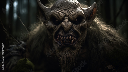 Fictional mythical evil troll creature in the forest