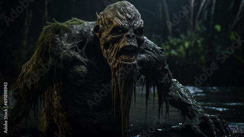 Fictional mythical evil troll creature in a swamp © Gimbalock