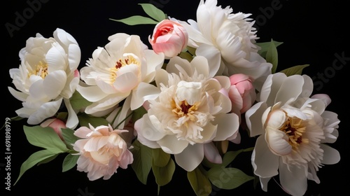 the beauty of peony flowers, their lush and velvety petals forming a visually captivating and luxurious floral arrangement on a pristine white canvas