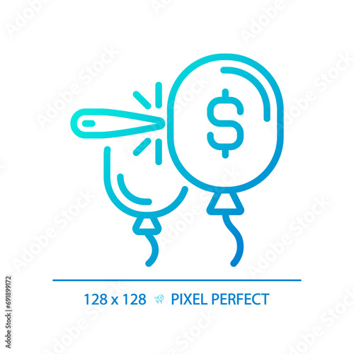 2D pixel perfect gradient bubble economy icon, isolated vector, thin line blue illustration representing economic crisis.