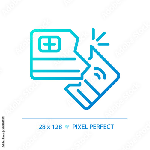 2D pixel perfect gradient credit crunch icon, isolated vector, thin line blue illustration representing economic crisis.