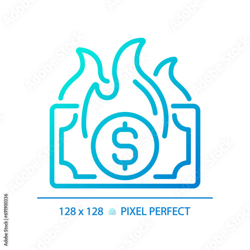 2D pixel perfect gradient inflation icon, isolated vector, thin line blue illustration representing economic crisis.