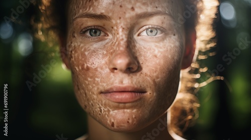 A portrait photography of a woman with skin disorder - AI generated image