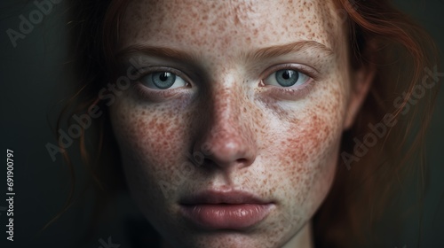 A portrait photography of a woman with skin disorder - AI generated image