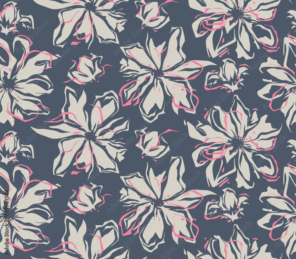 Floral brush strokes seamless pattern 