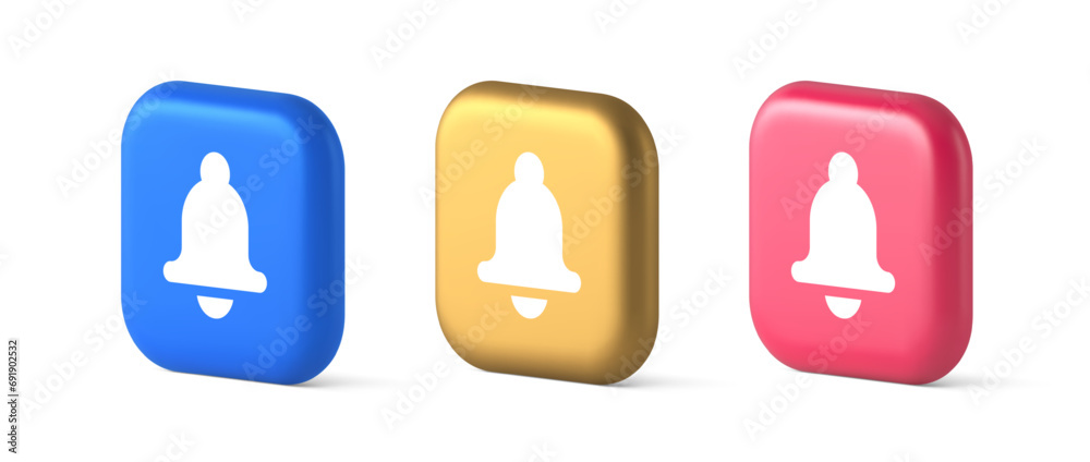 Bell ring audio sound button signal push reminder cyberspace interface notification 3d icon Bell ring audio sound button signal push reminder cyberspace interface notification 3d icon