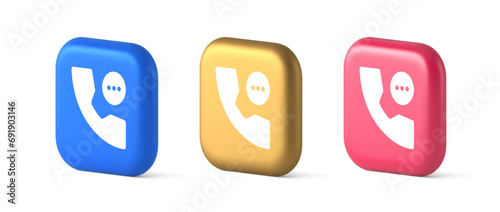 Phone consulting live chat emergency help assistance button web app design 3d realistic icon