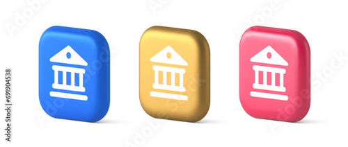 Museum antique building columns button gallery mythology civilization house 3d realistic icon