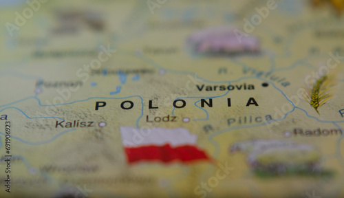 map of poland flat close up with flag
