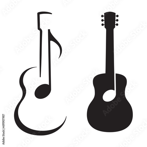 graphic guitar symbol with a note in the middle

