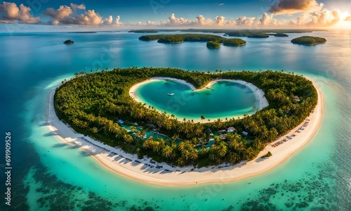 Heart-shaped island in turquoise waters