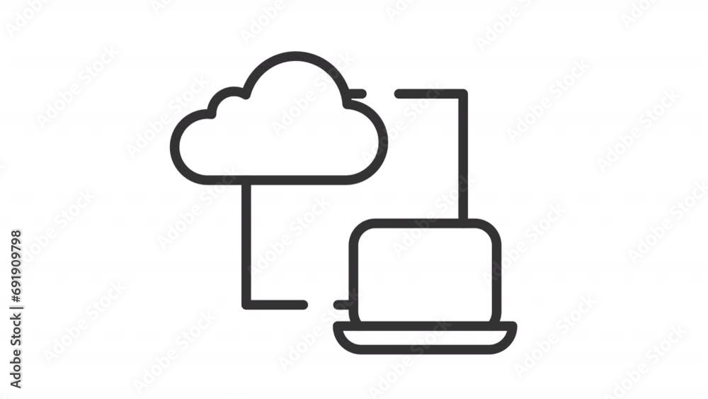 2D black creative thin line animation of computer data transfer icon, HD video with transparent background, seamless loop 4K video representing cloud computing.
